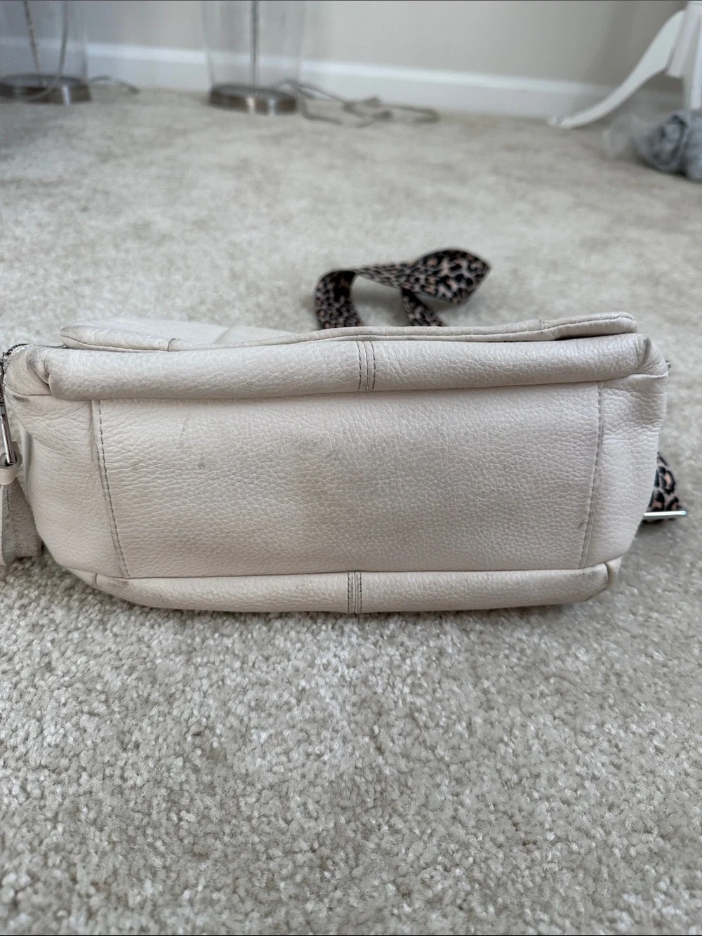 Aimee Kestenberg Cream Leather Hobo with Leopard Strap
